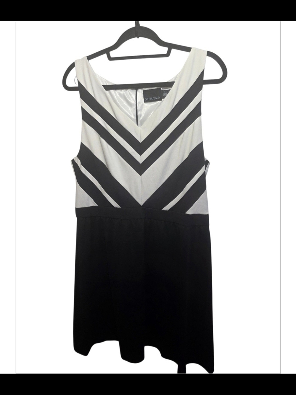 Cynthia Rowley Black White Chevron Stripe Fit & Flare Dress US XL